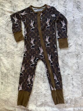 Minnie Mouse LV Leopard Bamboo Zip-Front Footie One-Piece